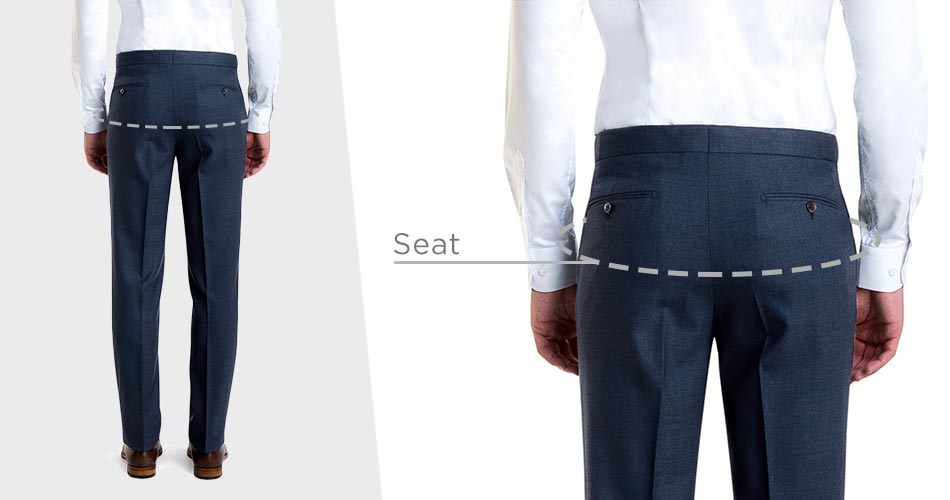 Blue dress pants with proper seat and thighs fit