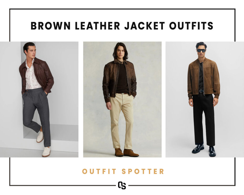 Brown leather jacket outfits for men