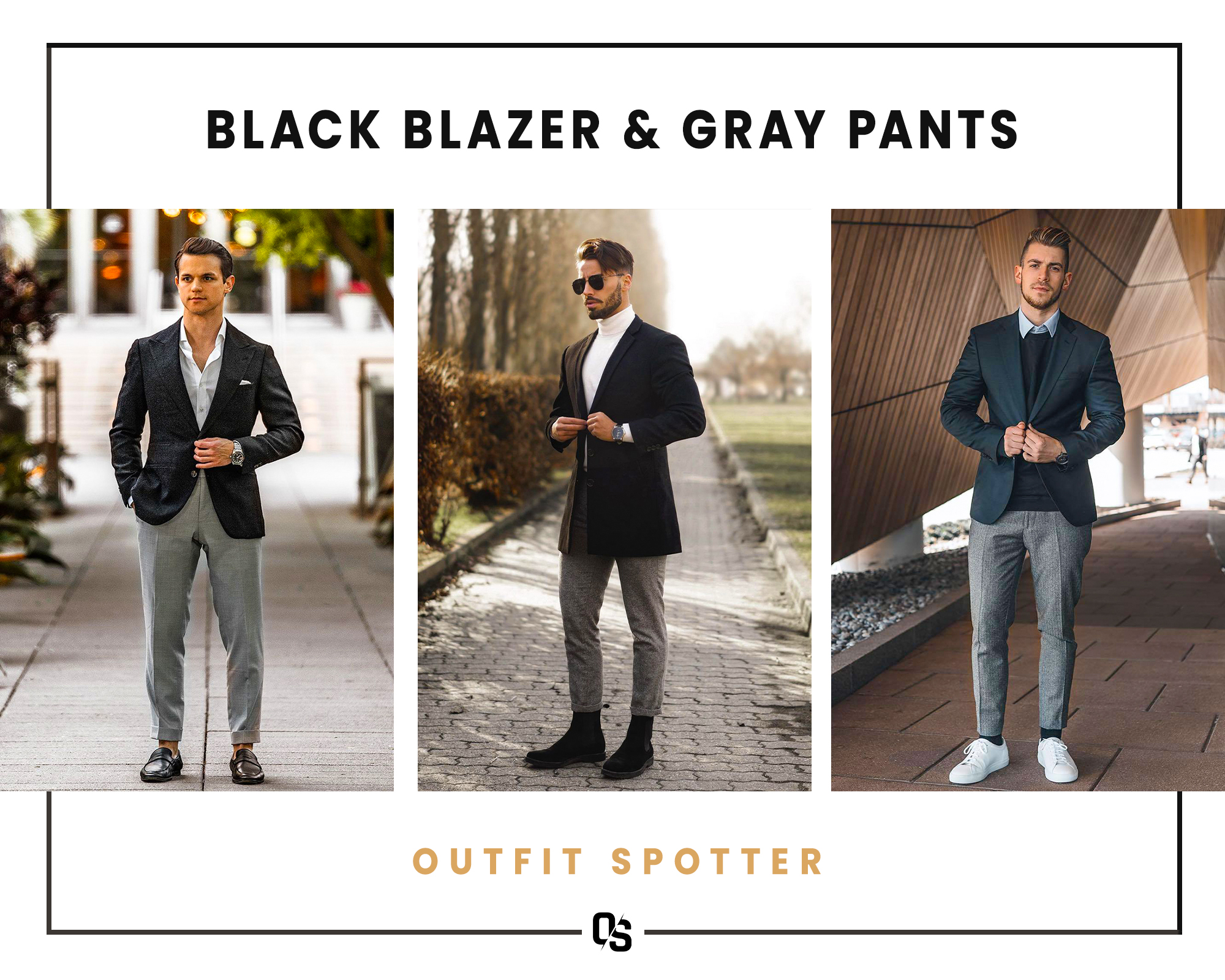 Different black blazer gray pants outfits for men
