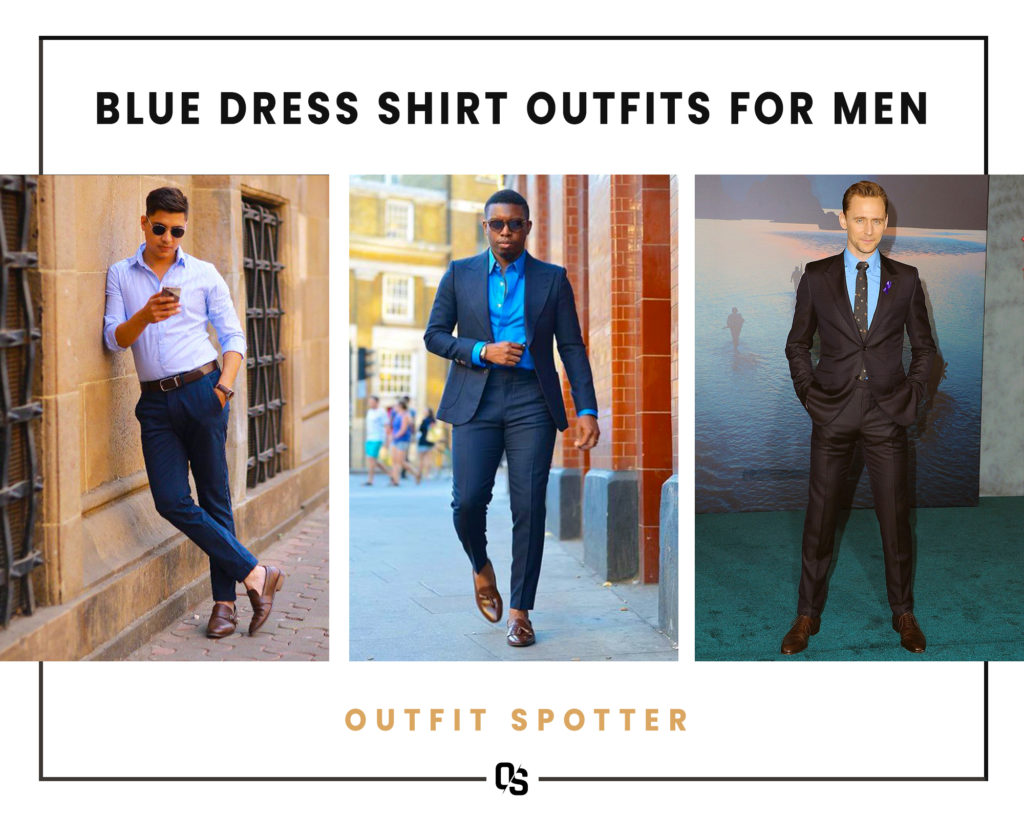 Different blue dress shirt outfits for men