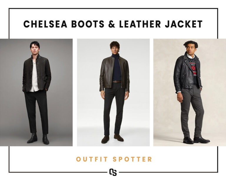 Different Chelsea boots and leather jacket outfits for men