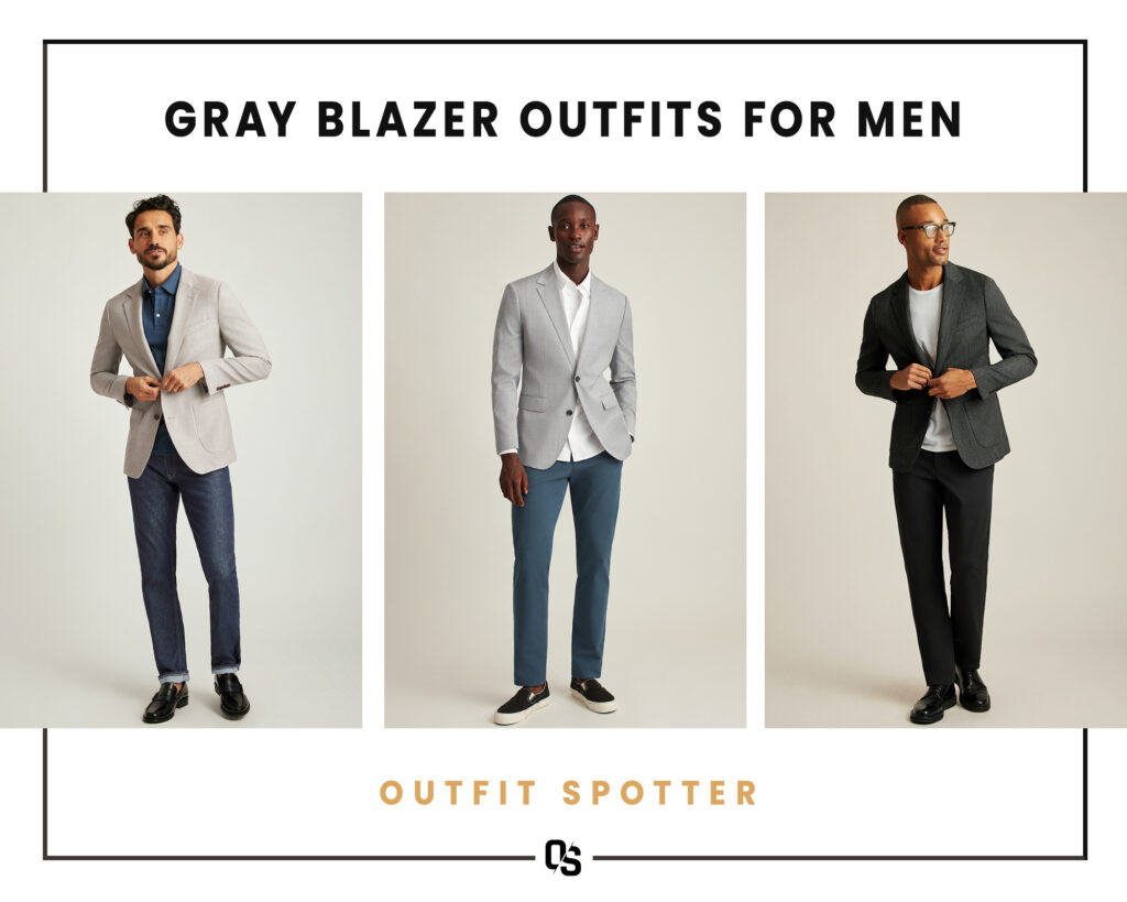 Different gray blazer outfits for men