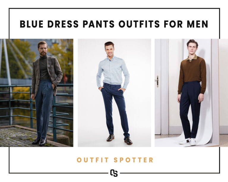 Different navy blue dress pants outfits for men