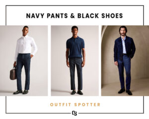 Different navy pants and black shoes outfits for men