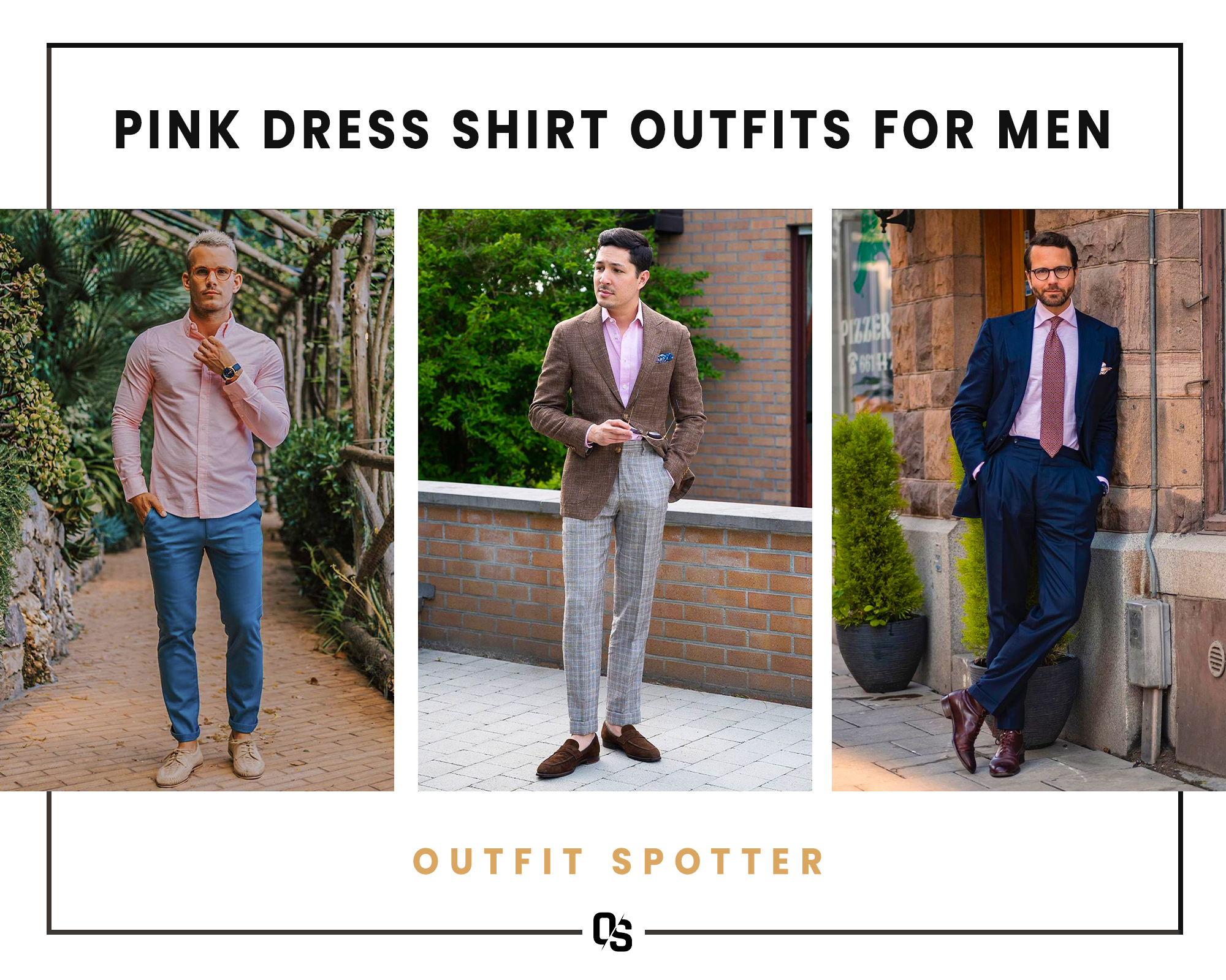 Different pink dress shirt outfits for men