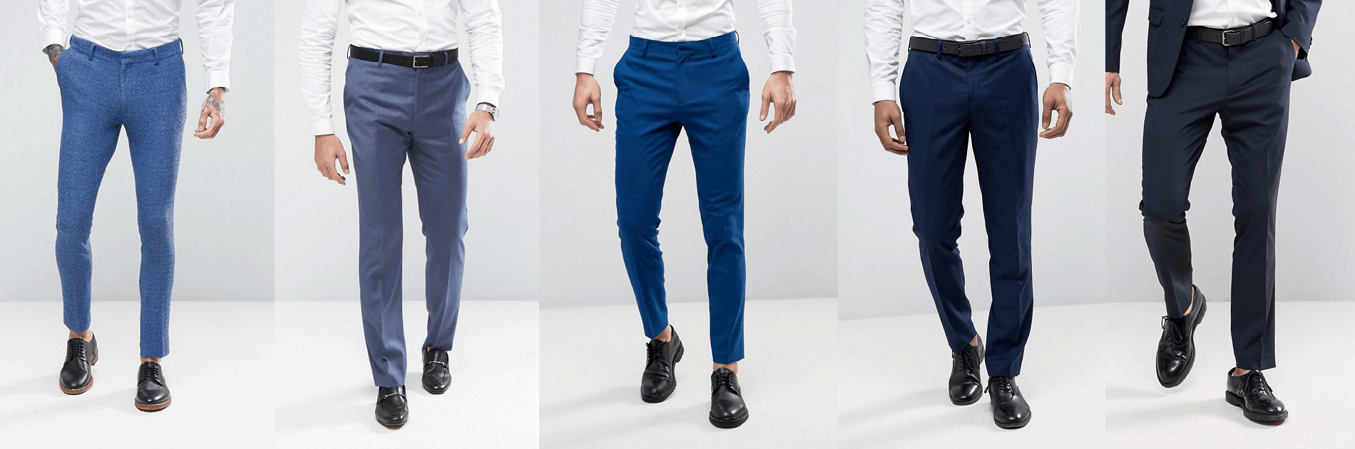 Different shades of blue dress pants for the occasion