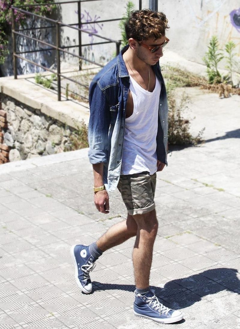High top sneakers with shorts color coordination